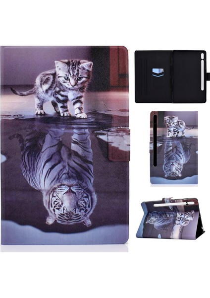 Samsung Galaxy Tab S7 11.0 T870 Renkli Çizim Kılıfı Kedi ve Kaplan modelleri