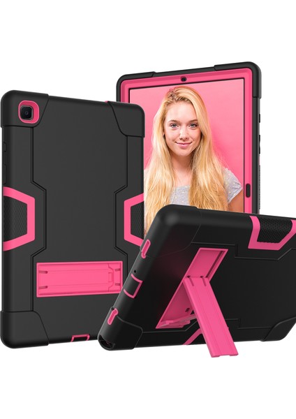 Samsung Galaxy Tab A7 10.4 (2020) T500 Pc Kılıfı Siyah + Gül Kırmızı