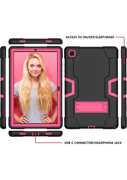Samsung Galaxy Tab A7 10.4 (2020) T500 Pc Kılıfı Siyah + Gül Kırmızı modelleri