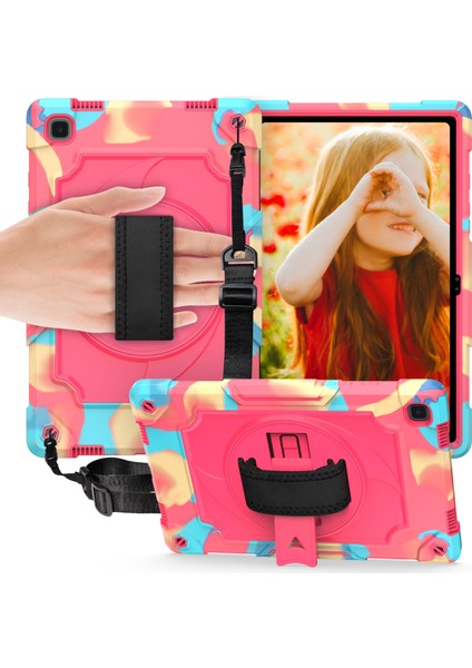 Samsung Galaxy Tab A7 10.4 (2020) / T500 Silikon + Pc Kılıfı Renkli + Gül Kırmızı