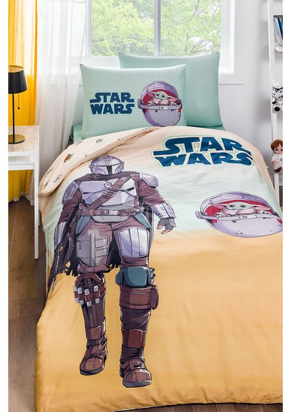 Starwars Mandalorian Tek Kişilik Disney Lisanslı Lastikli Fitted Çarşaf Çocuk Nevresim Takım