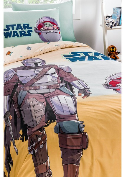 Starwars Mandalorian Tek Kişilik Disney Lisanslı Lastikli Fitted Çarşaf Çocuk Nevresim Takım