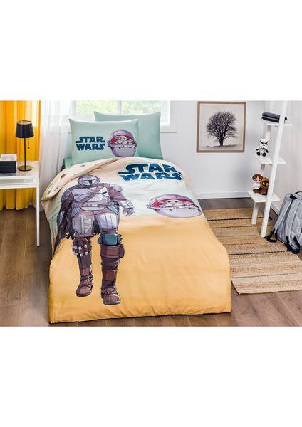 Starwars Mandalorian Tek Kişilik Disney Lisanslı Lastikli Fitted Çarşaf Çocuk Nevresim Takım