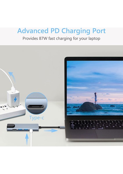 CF55 Macbook Android Uyumlu Type-C to 2*USB 3.0 4K HDMI Ethernet RJ45 PD Çevirici Hub Adaptör