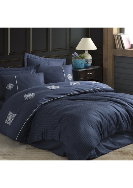 Elegant Zeugma Lacivert - Çift Kişilik Nakışlı Saten Nevresim Takımı indirimleri