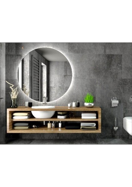 70 cm Çapında Beyaz Ledli Banyo Aynası Konsol Makyaj Aynası 70 cm Düz