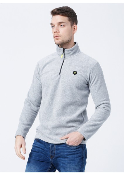U Yaka Standart Kalıp Düz Gri Erkek Polar Sweatshirt