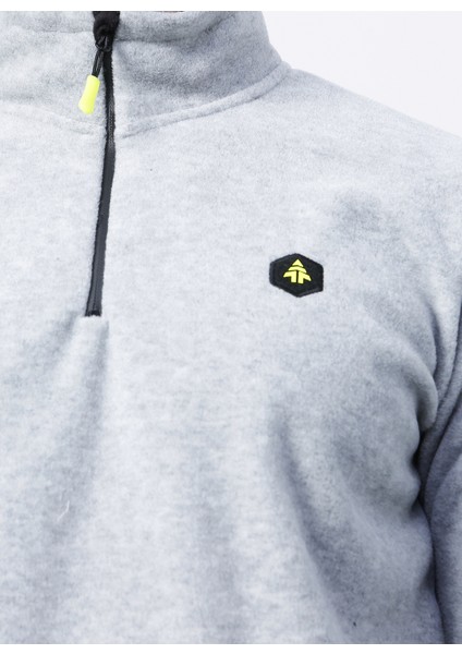 U Yaka Standart Kalıp Düz Gri Erkek Polar Sweatshirt