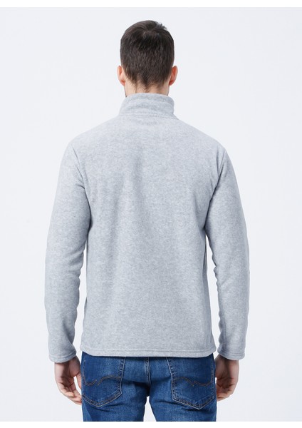 U Yaka Standart Kalıp Düz Gri Erkek Polar Sweatshirt