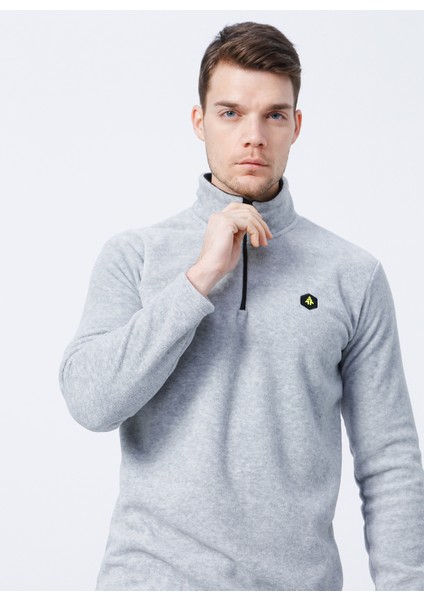 U Yaka Standart Kalıp Düz Gri Erkek Polar Sweatshirt