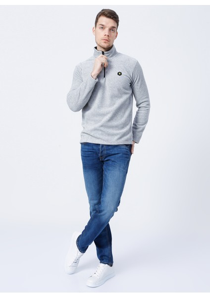 U Yaka Standart Kalıp Düz Gri Erkek Polar Sweatshirt