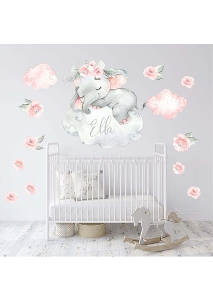 Uyuyan Yavru Fil Watercolor Duvar Sticker Seti