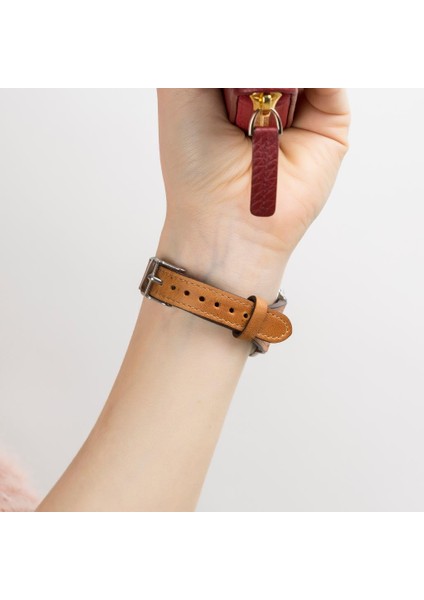 Apple Watch Uyumlu Deri Kordon 38-40-41MM Slim G19 Taba