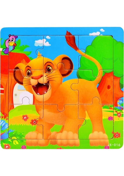 Sevimli Karikatür Desenli 9 Parça Ahşap Puzzle Eğitici Oyuncaklar - Aslan (Yurt Dışından)