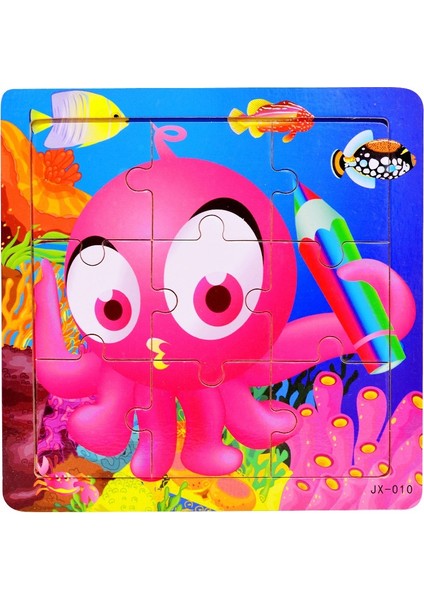 Sevimli Karikatür Desenli 9 Parça Ahşap Puzzle Eğitici Oyuncaklar - Ahtapot (Yurt Dışından)