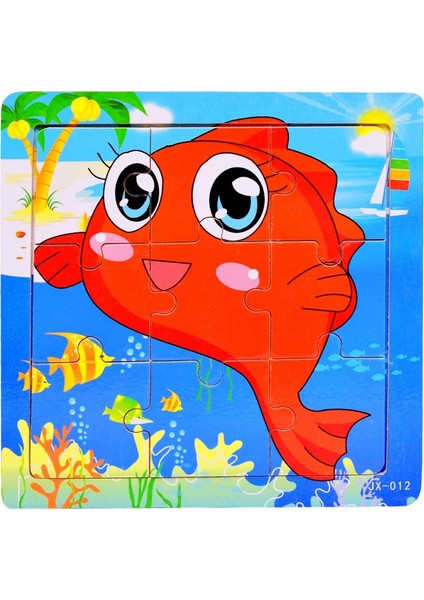 Sevimli Karikatür Desenli 9 Parça Ahşap Puzzle Eğitici Oyuncaklar - Balık (Yurt Dışından)