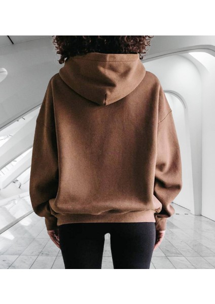 B.h.v.r Göğüs Baskılı Kapüşonlu 4 Iplik Çok Kalın Tam Kışlık Oversize Yeni Stil Kadın Sweatshirt fiyatları