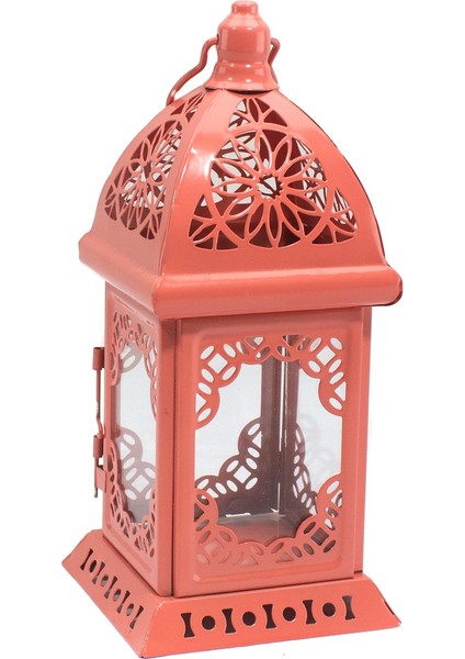 Fener Tipi Metal Mumluk Pembe+Mum Hediyeli