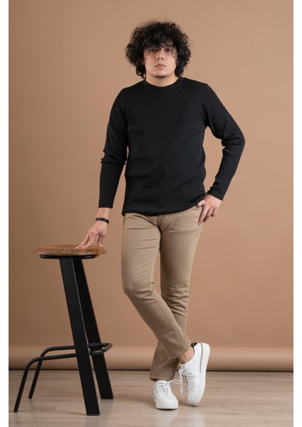 Bisiklet Yaka Likralı Microfilament Kumaş Slimfit Erkek Sweatshirt