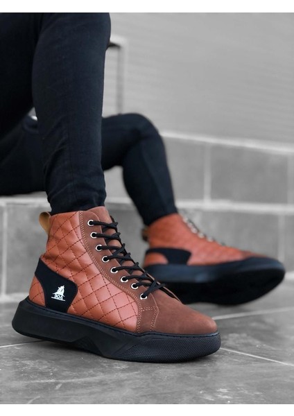 BA0159 Bağcıklı Koyu Taba Kapitone Erkek Yüksek Taban Spor Bot fiyatları
