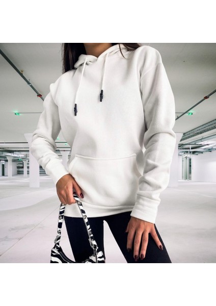 Kapüşonlu 4 Iplik Çok Kalın Tam Kışlık Oversize Kadın Sweatshirt
