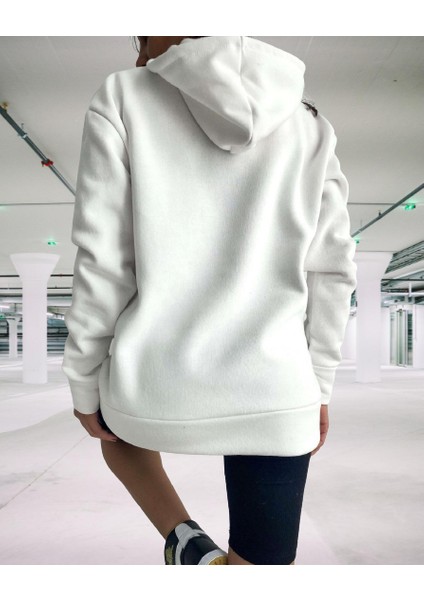 Kapüşonlu 4 Iplik Çok Kalın Tam Kışlık Oversize Kadın Sweatshirt