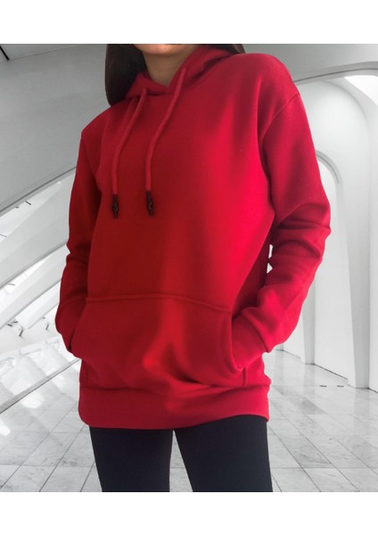 Kapüşonlu 4 Iplik Çok Kalın Tam Kışlık Pamuk Dokuma Oversize Kadın Sweatshirt