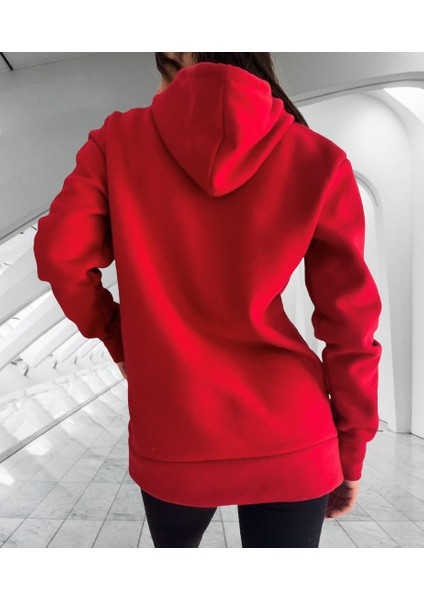 Kapüşonlu 4 Iplik Çok Kalın Tam Kışlık Pamuk Dokuma Oversize Kadın Sweatshirt