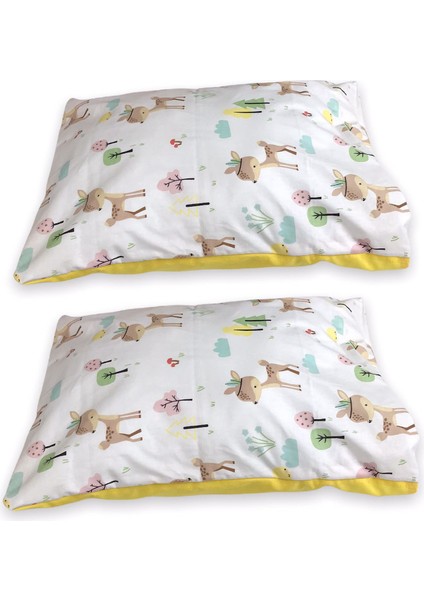 Pamuklu 2'li Bebek Yastık Kılıfı (35 x 45 Cm) Karaca/sarı (Fermuarsız)