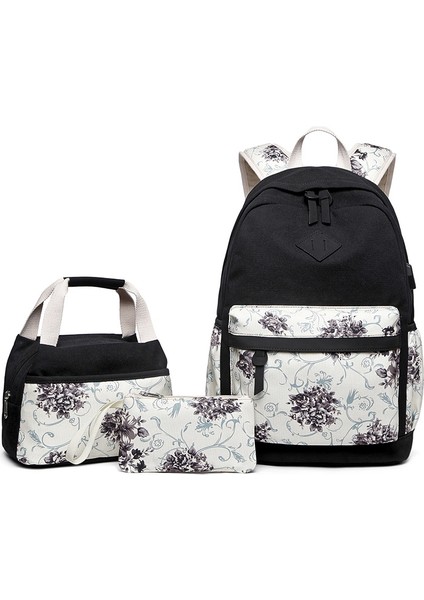 3 Adet/takım Baskılı Öğrenci Sırt Çantası-Siyah (Yurt Dışından)