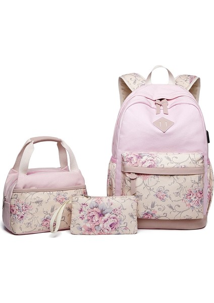 3 Adet/takım Baskılı Öğrenci Sırt Çantası-Pembe (Yurt Dışından)