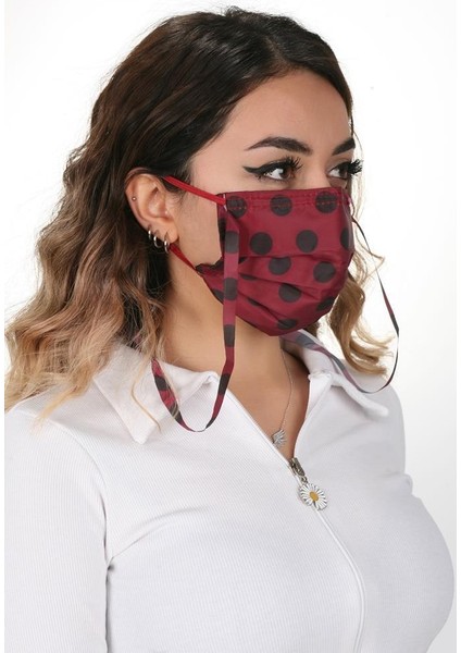Boyundan Askılı Yıkanabilir Maske Puanlı Bordo