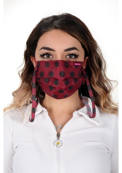 Boyundan Askılı Yıkanabilir Maske Puanlı Bordo modelleri