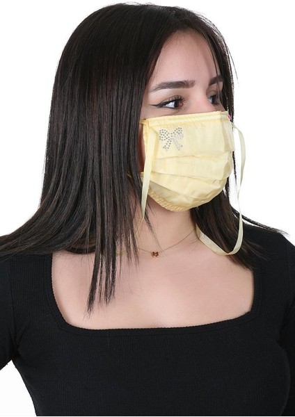 Boyundan Askılı Yıkanabilir Taşlı Maske K-4 Sarı