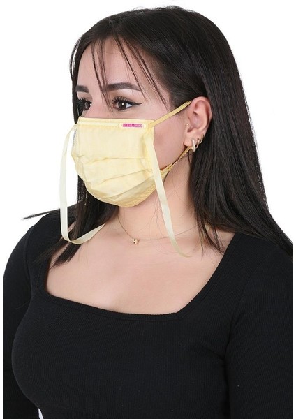 Boyundan Askılı Yıkanabilir Taşlı Maske K-4 Sarı