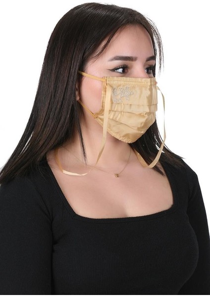 Boyundan Askılı Yıkanabilir Taşlı Maske K-5 Bej