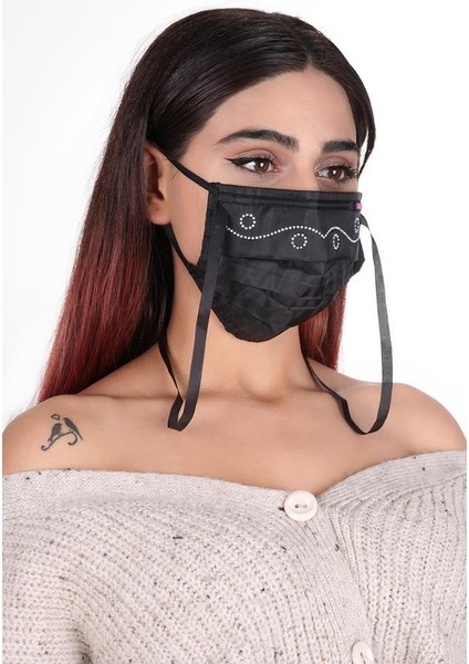 Boyundan Askılı Yıkanabilir Taşlı Maske T-3 Siyah