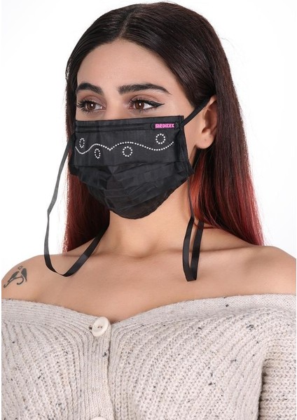 Boyundan Askılı Yıkanabilir Taşlı Maske T-3 Siyah