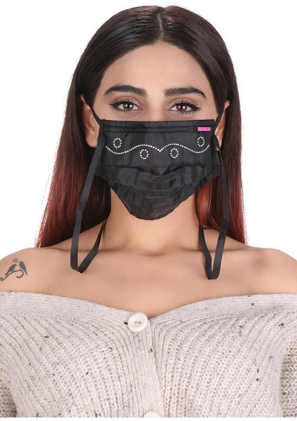 Boyundan Askılı Yıkanabilir Taşlı Maske T-3 Siyah