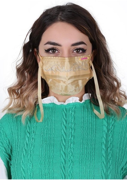 Boyundan Askılı Yıkanabilir Taşlı Maske T-1 Bej modelleri