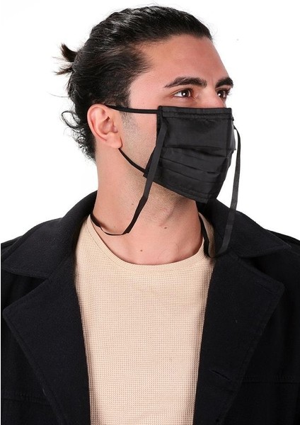 Boyundan Askılı Yıkanabilir Maske Düz Grubu Siyah