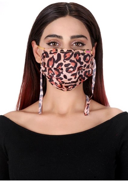 Boyundan Asklı Yıkanabilir Maske Leopar Bej