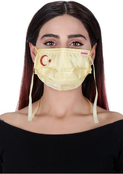 Boyundan Askılı Yıkanabilir Baskılı Maske A-1k Sarı