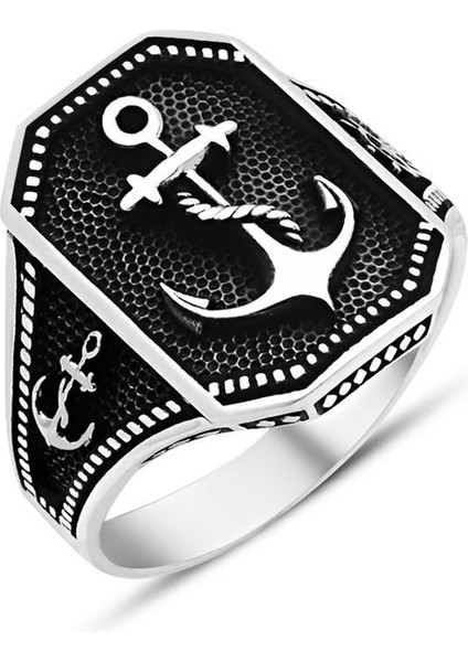 925 Ayar Gümüş Çapa Motifli Taşsız Erkek Yüzük