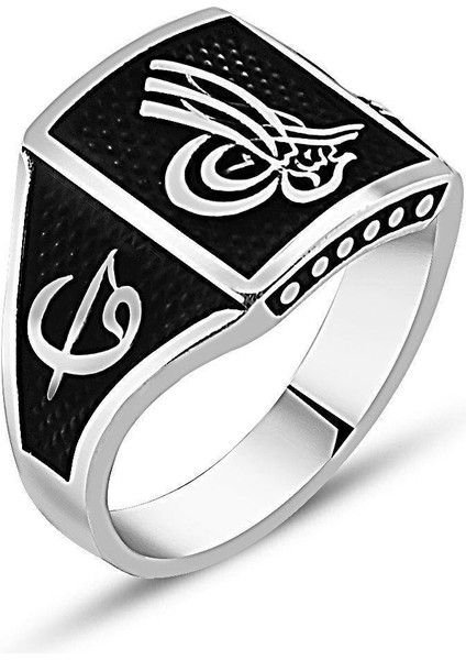 925 Ayar Gümüş Tuğra Elif Vav Desenli Taşsız Erkek Yüzük fiyatları