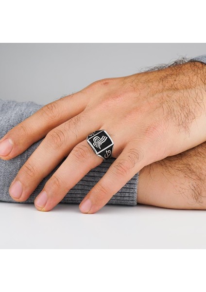 925 Ayar Gümüş Tuğra Elif Vav Desenli Taşsız Erkek Yüzük modelleri