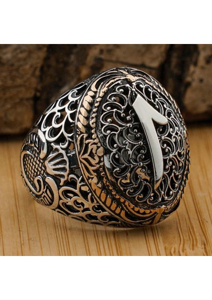 925 Ayar Gümüş Telkari Model Elif Vav Desenli Taşsız Erkek Yüzük