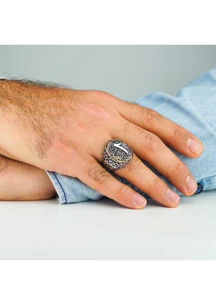 925 Ayar Gümüş Telkari Model Elif Vav Desenli Taşsız Erkek Yüzük fiyatları