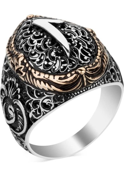 925 Ayar Gümüş Telkari Model Elif Vav Desenli Taşsız Erkek Yüzük modelleri