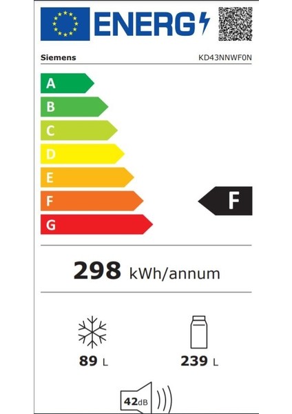 KD43NNWF0N F Sınıfı 328 Lt No Frost Buzdolabı